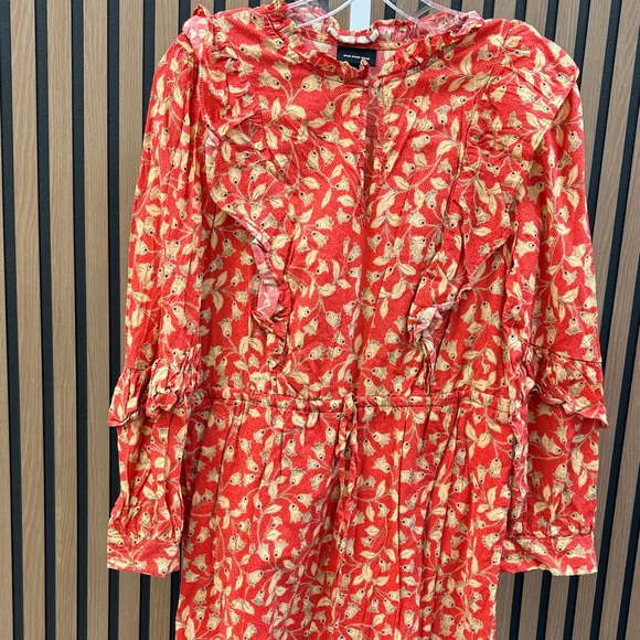 Who What Wear Red and Cream Long Sleeve Dress - Picture 3 of 3